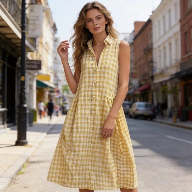 checked maxi dress for women MO&Co. Women's Checked Tank Maxi Dresses Plaid Size M