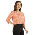 thumbnail image 2 of Moomaya Printed Womens Crop Top 3/4 Sleeve Button Up Round Neck Tunic Blouse, 2 of 7