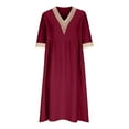 thumbnail image 5 of Vestido largo boho para mujer: vestido informal de manga corta con cuello en V, botones y bolsillos, cintura alta, 5 of 5