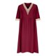 thumbnail image 5 of Vestido largo boho para mujer: vestido informal de manga corta con cuello en V, botones y bolsillos, cintura alta, 5 of 5
