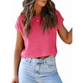 thumbnail image 3 of Women'S Summer Cropped Sweater Vest Trendy Cap Sleeve Crop Tops Crew Neck Loose Knit Tank Top Rose Red XL, 3 of 7
