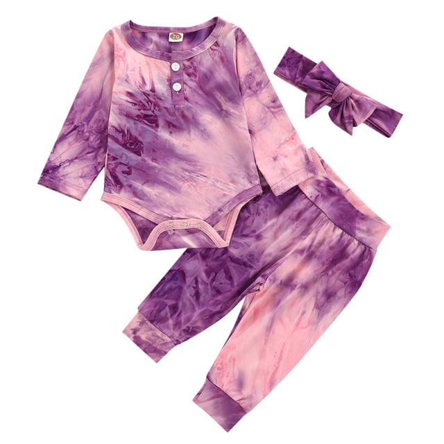 Gibobby Conjunto de ropa de bebé teñido con de para niñas recién nacidas, mono y pantalones, conjuntos de ropa divertida para niños(Morado, 3-6 Meses)