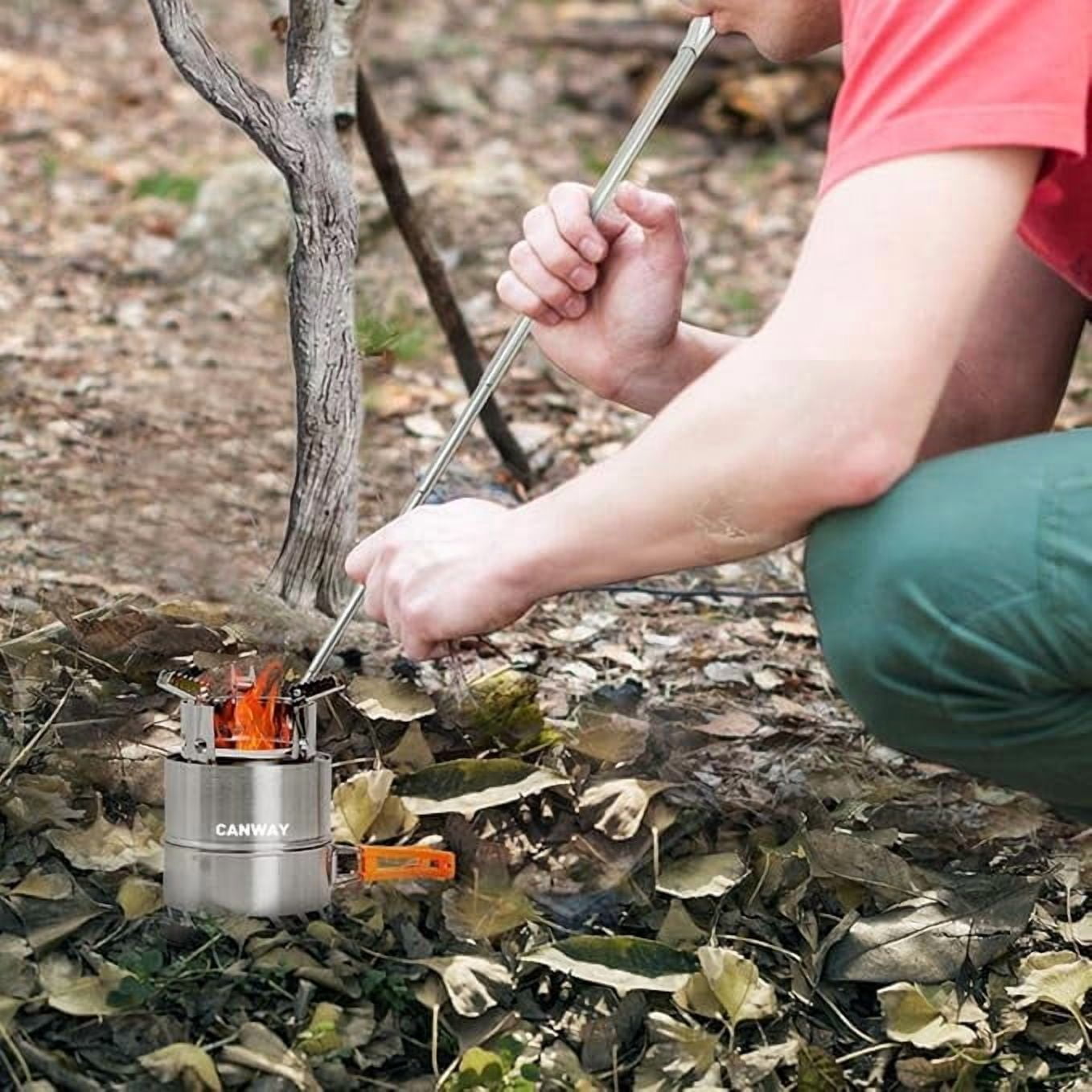 Portable Camping Stove Mini Wood Burning Camp Stove for Backpacking Hiking Traveling Survival Cooking Stove Stainless Steel Emergency Folding Camping Stove with Carry Bag