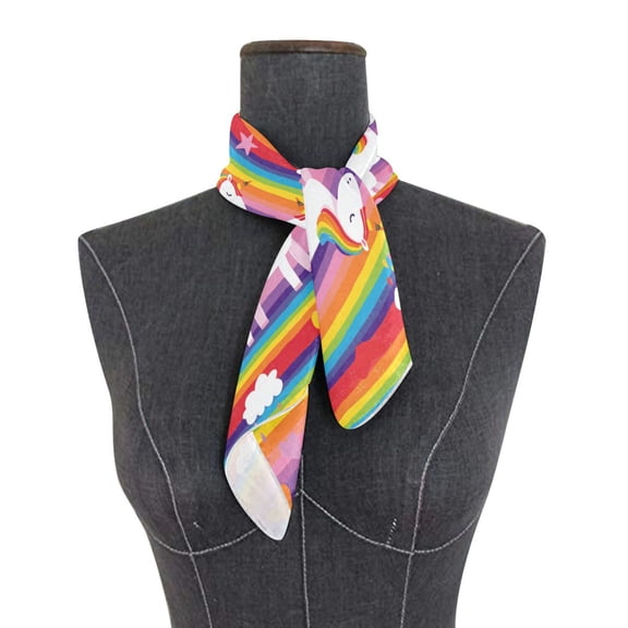 Square Scarf 24x24 Inch Rainbow Striped Unicorn Print Silky Satin Sun Protection Neck Scarf for Women Multi-Purpose Head Wrap Bandana for Hair Bag Decoration