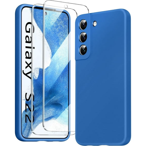 [3 in 1 for Samsung Galaxy S22 Case, with Screen Protector, [Upgraded Enhanced Camera Protection][Microfiber Lining] Shockproof Liquid Silicone Phone Case for Samsung Galaxy S22. (Navy Blue)