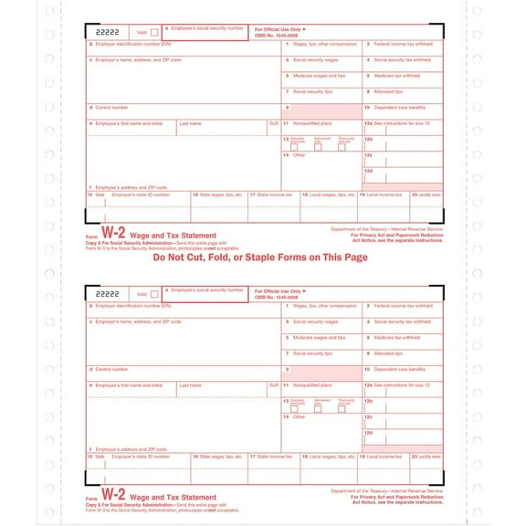 TOPS Carbonless Standard W-2 Tax Forms - 4 Part - 5.50" x 8.50" Sheet Size - White Sheet(s) - 24 / Pack | Bundle of 2 Packs