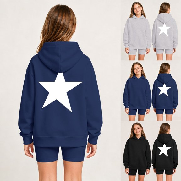 LRen Hoodies for Girls Oversized Hoodies Soft Lining Star Print Pullover Sweatshirts Causal Drop Shoulder Fashion Fall Winter Clothes for Girls 2-14 Years