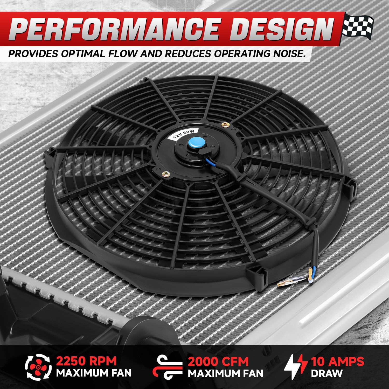 DNA Motoring 16 Inch High Performance Black Slim Electric Radiator Cooling Fan Assembly Kit