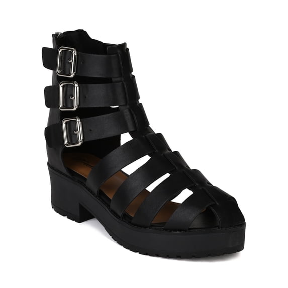 Breckelles AH43 Women Leatherette Buckle Strappy Platform Gladiator Sandal