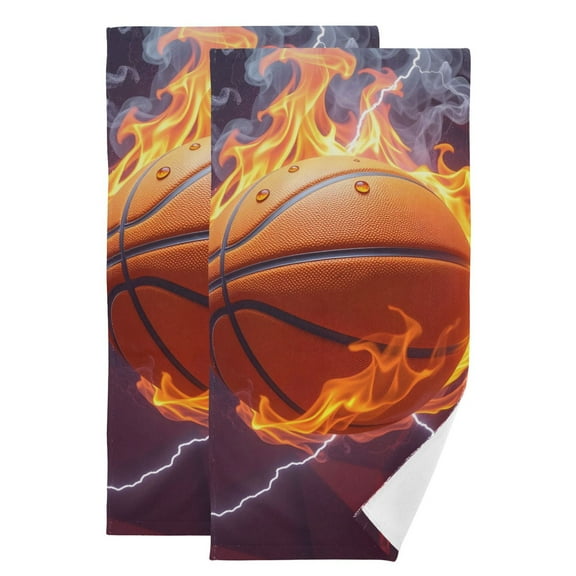 Basketball with Flame Lightning Hand Towel Absorbent Bath Towels for Bathroom Sports Gym 28" x 14" Set of 2