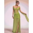 thumbnail image 4 of V Neck Bridesmaid Dresses Pleated Chiffon 2025 Off Shoulder Flowy Formal Evening Wedding Guest Dress with Slit Green M, 4 of 7