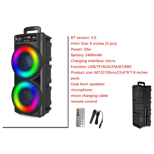Rechargeable Double Subwoofer Portable Party Speaker with Party Lights, USB, and AUX Inputs with Mic Remote - Walmart.com