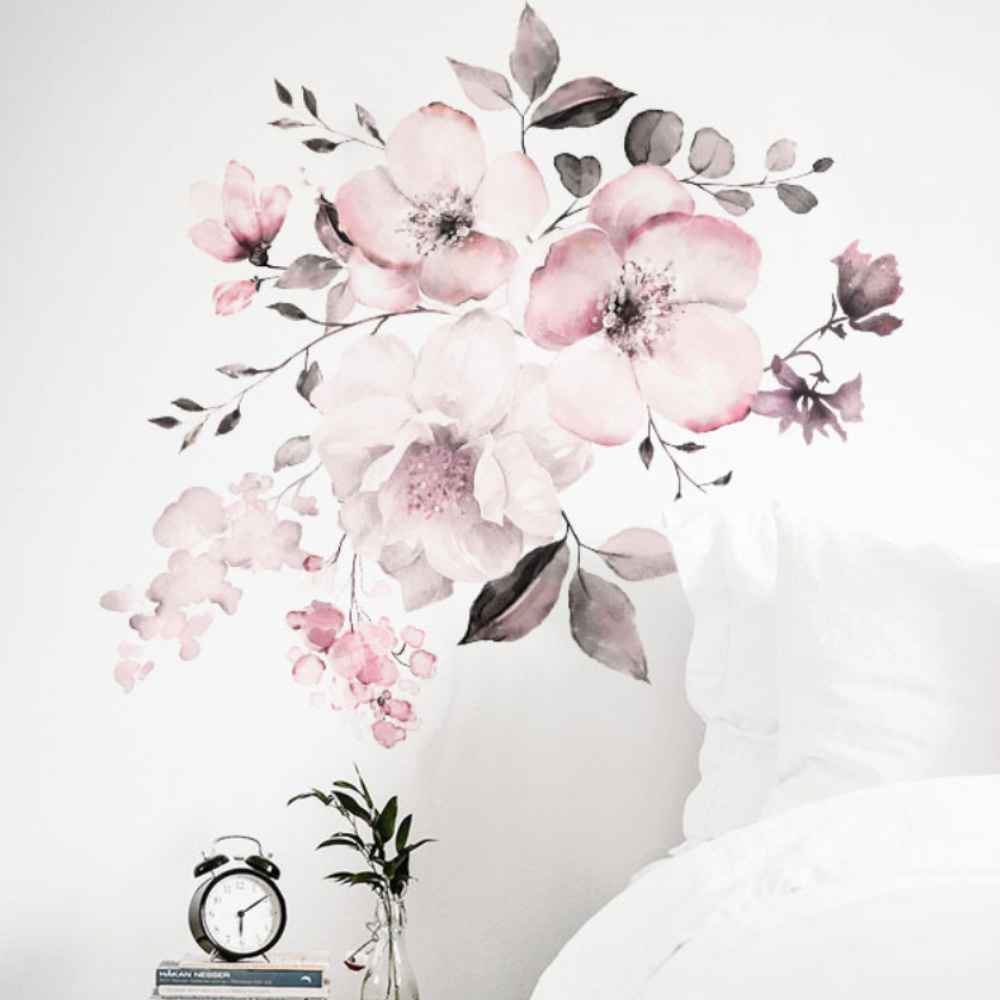 KAMAFB Floral Flower Wall Sticker Lounge Living Room Background Art ...