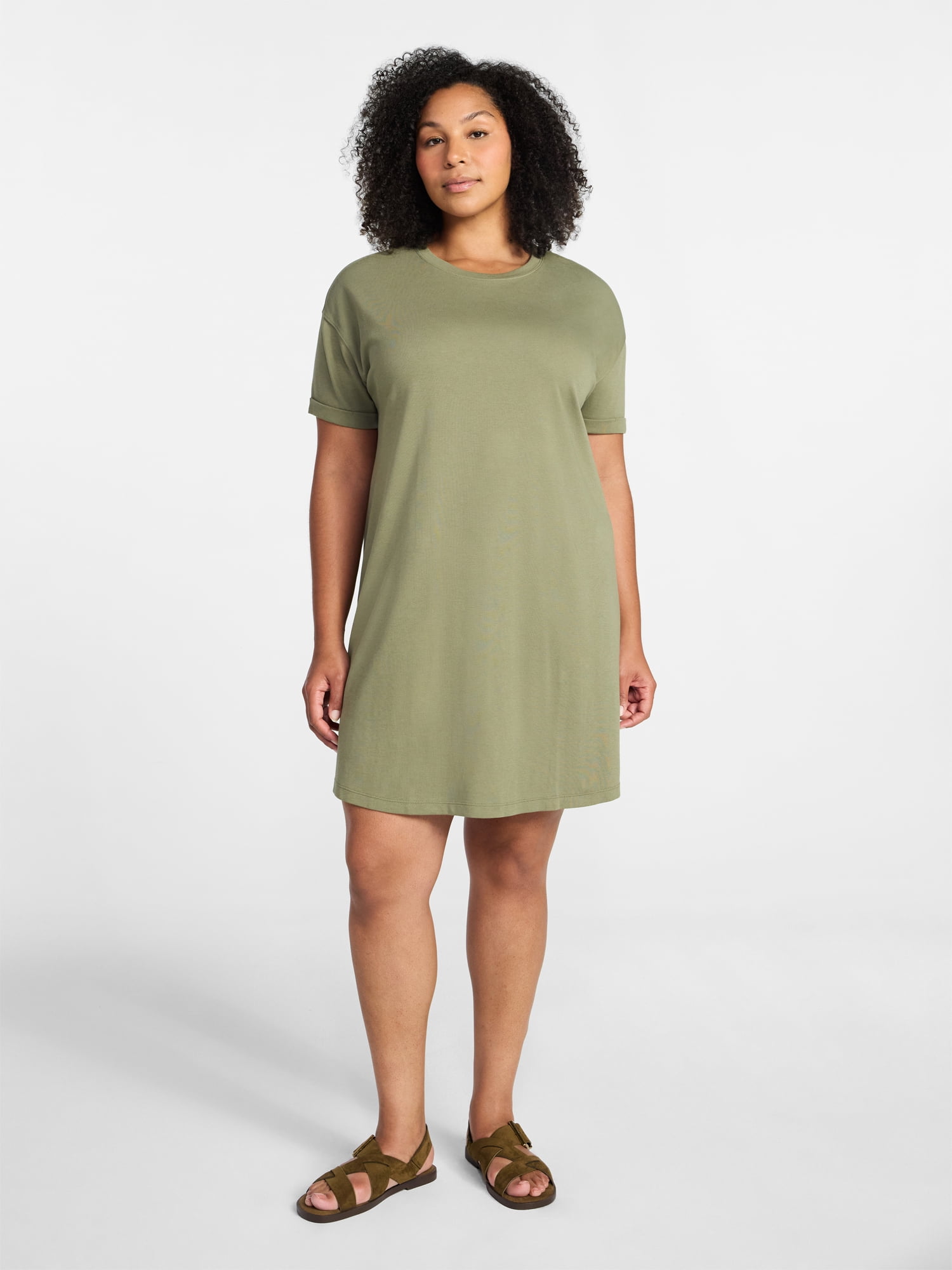Time and Tru Women's Cotton T-Shirt Dress with Short Sleeves, Sizes XS-XXXL