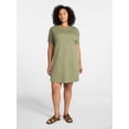 thumbnail image 2 of Time and Tru Women's Cotton T-Shirt Dress with Short Sleeves, Sizes XS-XXXL, 2 of 6