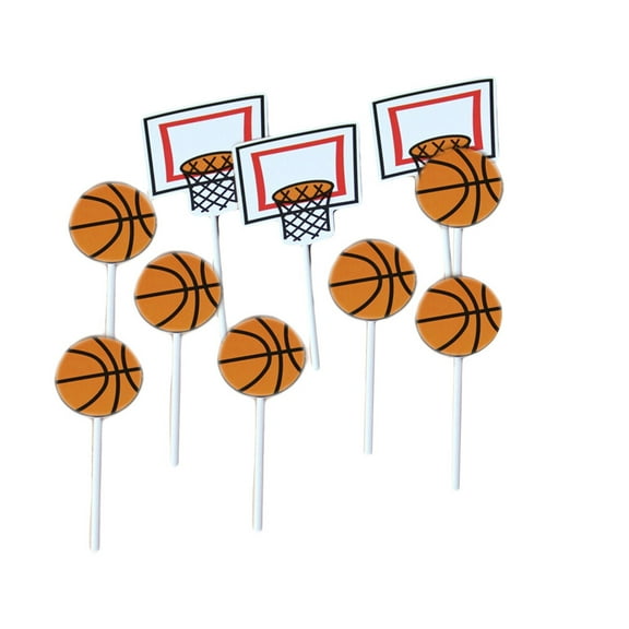 BRIGHTFUFU 24pcs Cartoon Basketball Pattern Cake Toppers Party Cupcake Toppers Picks Kids Birthday Family Party Decoration Supplies (18xBasketball 6xBasketball Hoop)