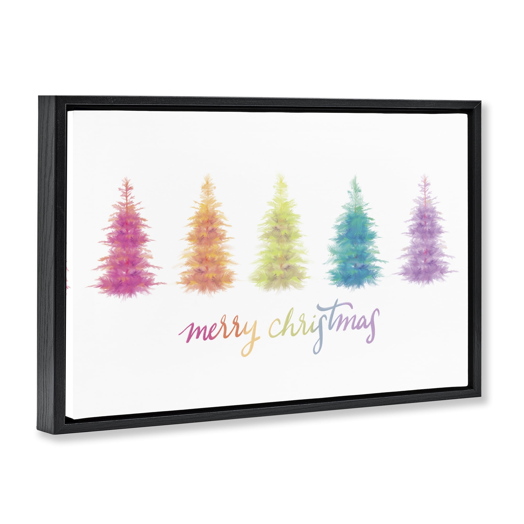 Stupell Industries Rainbow Christmas Trees Holiday Painting Black Floater Framed Art Print Wall Art, 25 x 17