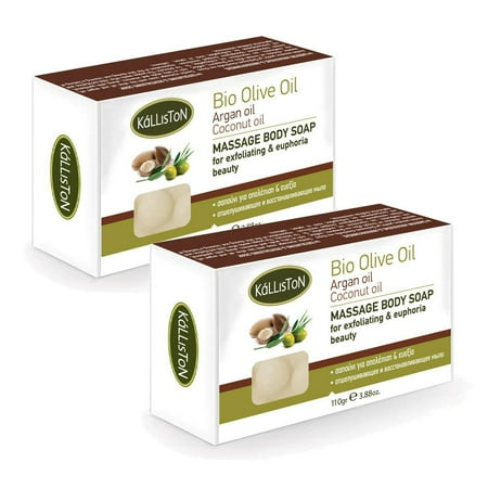 Kalliston | ΜASSAGE BODY SOAP exfoliating & euphoria with Argan Oil | Massage & Exfoliating | Natural Soaps | Made in Ancient Crete, Greece | 110g Each | Pack of 2