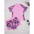 thumbnail image 4 of Sholeno Girls Rashguard Swimsuits Two Piece Zipper Swim Top with Shorts Beach Swimwear Bathing Suit Pink Floral 8, 4 of 7