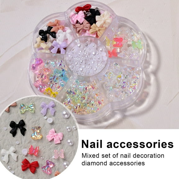 1 Box Nail Decorations Bow-knot Bears Faux Pearl DIY Crafts Creative Nail Art Rhinestones Jewelry for Nail Design
