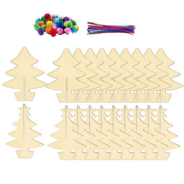 Juego de pintura de rodajas de madera para árbol de Navidad, manualidades de bricolaje para árbol de Navidad, arte de pintura para bricolaje Juego de 10 Uds.