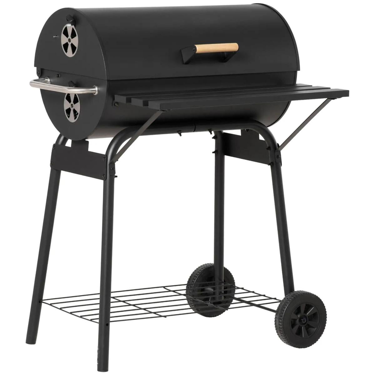30 Inch Portable Charcoal Barbecue Grill with Wheels 2 Level Cooking Grates Adjustable Charcoal Tray and Storage Shelves for Outdoor Camping Patio Backyard