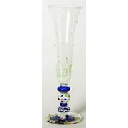 Set of 2 Blue Floral Hand Painted Glass Champagne Flutes with Embossed Dots 10" by Crafted Creations