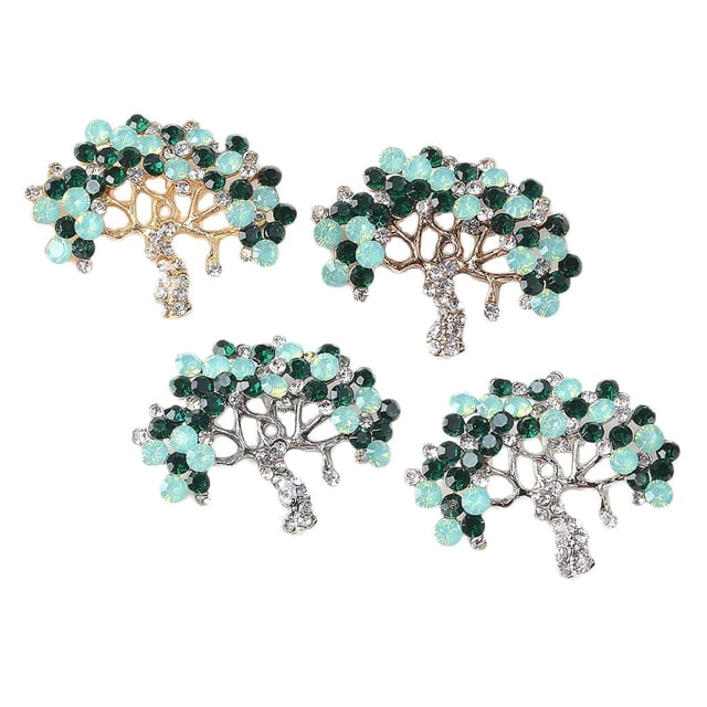 simhoa 4pcs Crystal Rhinestone Pearl Embellishments Scarf Decorations Brooch Button 40x32mm rhinestone tree