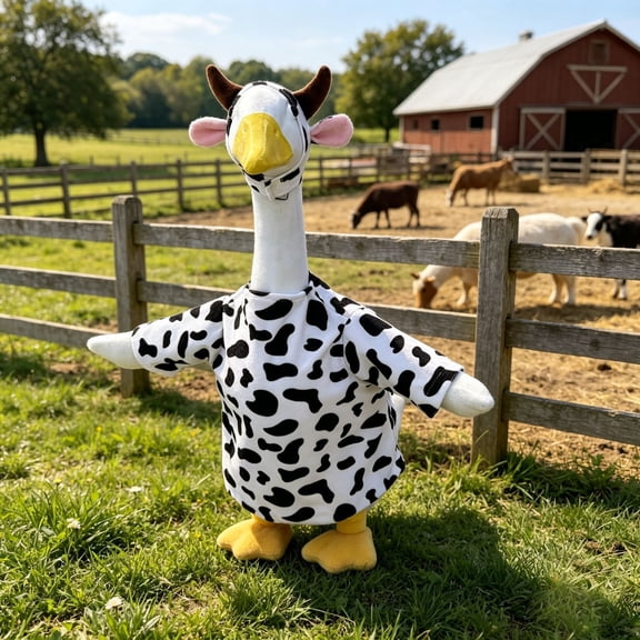 AuroraX Porch Goose Outfits 23 inch Goose 19" Porch Goose Clothes Set Cute Cow Pattern Yard Lawn Garden Decor Porch Goose Accessories White