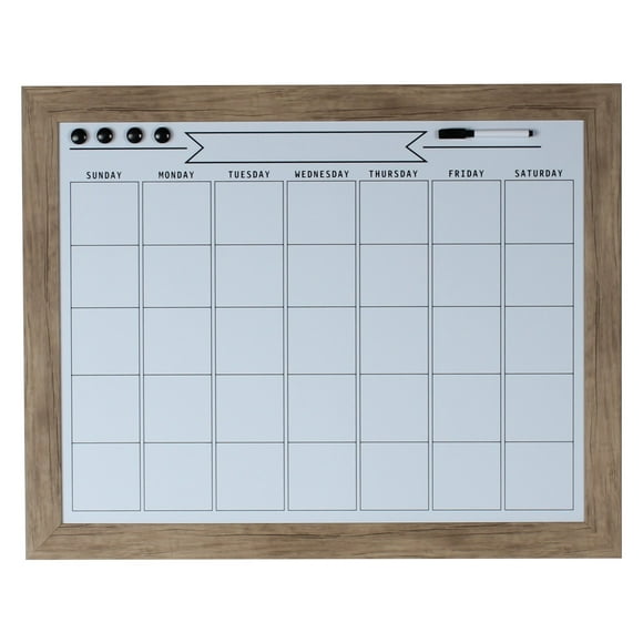 DesignOvation Beatrice Framed Magnetic Dry Erase Monthly Calendar, 23x29, Rustic Brown