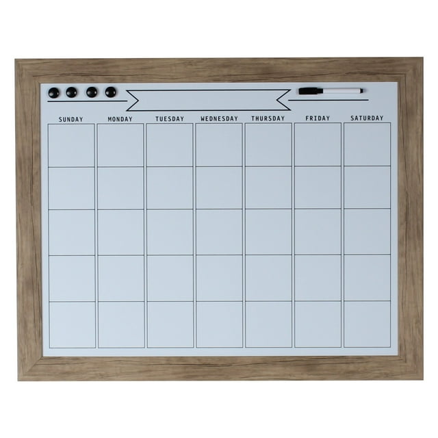 DesignOvation Beatrice Framed Magnetic Dry Erase Monthly Calendar, 23x29, Rustic Brown