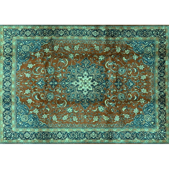 Ahgly Company Machine Washable Indoor Rectangle Persian Turquoise Blue Traditional Area Rugs, 5' x 7'
