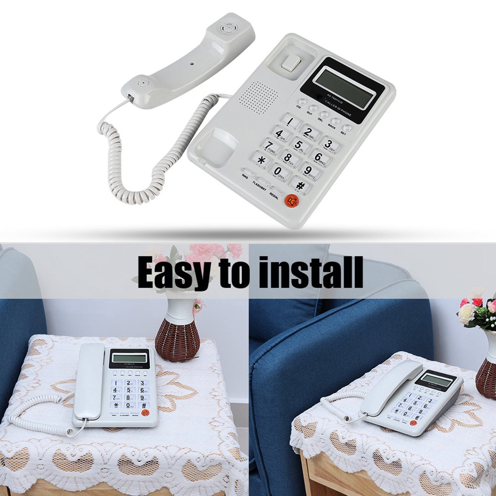 Telephone, Wired Corded Telephone With Redial Function Flash Function