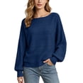 thumbnail image 2 of Women Boat Neck Textured Knit Sweater Batwing Long Sleeve Solid Color Loose Casual Pullover Ribbed Cuff Fall Blouse, 2 of 6