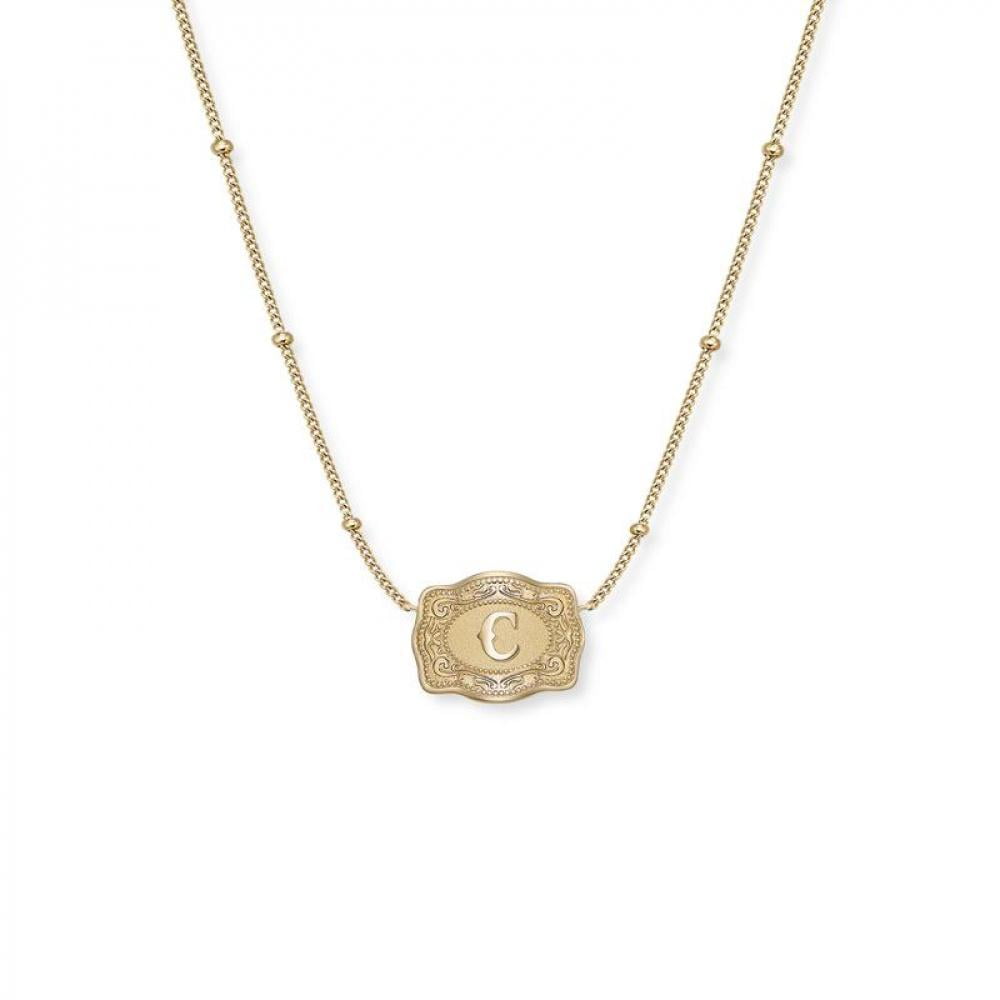 VOLALO Ultra Mini Belt Buckle Necklace with Initial – Gold