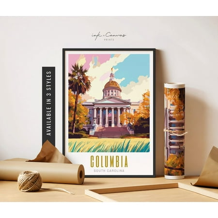 Columbia South Carolina State House Art Poster Columbia Sc Poster Retro Destination Posters Columbia Poster Travel Art Art Home Decor, 12x18 UNFRAMED