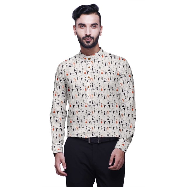 BESTMAN Chemise à Col Mandarin Imprimée pour Homme Kurta Courte Décontractée Robe Ethnique