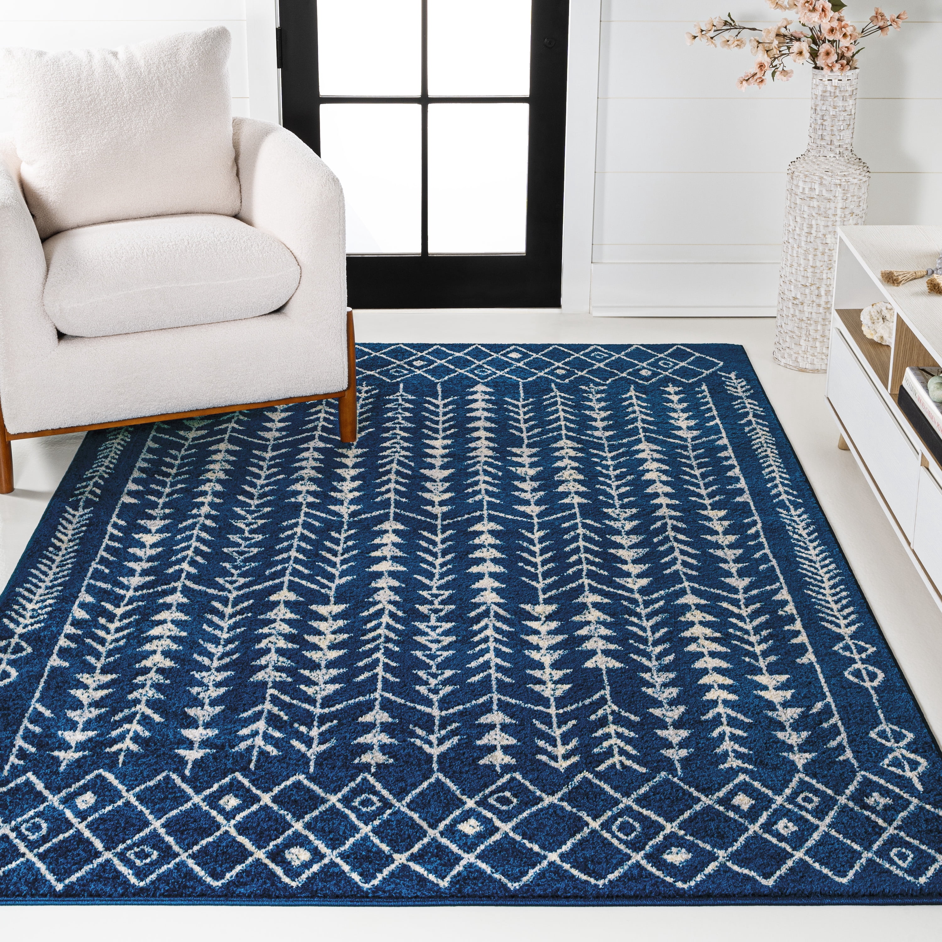JONATHAN Y MOROCCAN HYPE 5 x 8 Area Rug, Ziri Moroccan Geometric - Navy/Cream, MOH210D-5