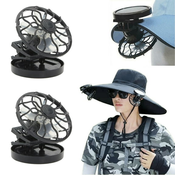 Antqov Solar Powered Fan, 2PCS Mini Clip Solar Fan Air Conditioner Cooler Cell Solar Fan with Brims or Clip for Outdoor Travel Camping Hiking Supplies