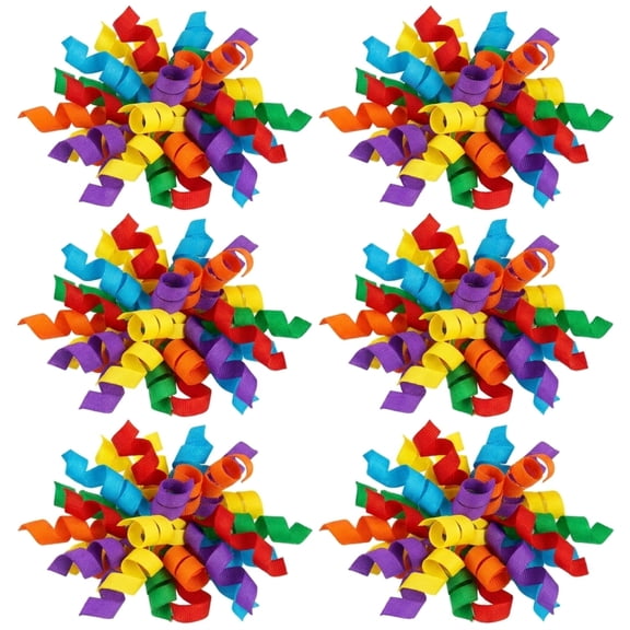 6 Count Rainbow Self-Adhesive Curly Gift Bows, Peel & Stick Grosgrain Present Bows for Gift Wrapping, Holiday & Birthday Party Favors