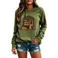 thumbnail image 4 of Women Crew Neck Halloween Witch House Graphic Sweatshirt, Drop‑Shoulder Long Sleeve Loose Pullover, Vintage Retro Fall Holiday Top for Halloween Party Trick‑or‑Treat Daily Wear, 4 of 4