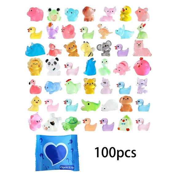 Mini Glow in The Dark Resin Animal Models Mystery Blind Bag, Farm/Ocean Luminous Figures for Fairy Garden & Random Collectibles （100 PCS）