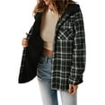 thumbnail image 2 of Chaqueta de Cuadros para Mujer, Larga, Botones, Capucha de Forro , Abrigo Cálido Cuadros Negros L, 2 of 7