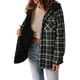 thumbnail image 2 of Chaqueta de Cuadros para Mujer, Larga, Botones, Capucha de Forro , Abrigo Cálido Cuadros Negros S, 2 of 7