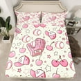 thumbnail image 2 of Manfei Cartoon Baseball Glove Twin Sheet Sets, Yellow Pink Twin Fitted Sheet, Kawaii Stars Cherry Print Flat Sheet, Lightweight Room Decor, 3-Piece, 2 of 7