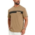 thumbnail image 4 of INSPIRE CHIC Men's Chest Pocket Striped Print Crew Neck Short Sleeve T-Shirt 3XL Khaki, 4 of 5