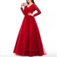thumbnail image 4 of PMVFHDE Women Wedding Dress Lace Long Sleeve Chiffon Evening Gown With Train Formal Dresses For Women Red,M, 4 of 9