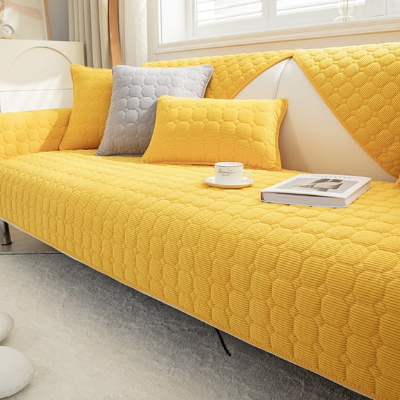 XmhyTop-A 70x70cm Corduroy Sofa Slipcover Universal Anti-Slip Single Cushion Cover for Sectional, Living Room Armchair,1 Piece,Yellow