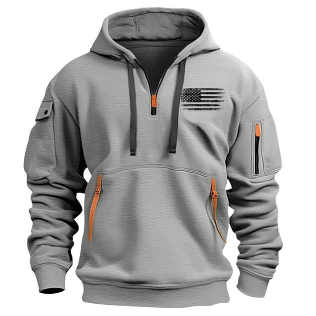 Lovzfmll Printed Zip-Up Hooded Sweatshirt with Pockets for Men, Long Sleeve Pullover for Spring and Fall Gray, XL