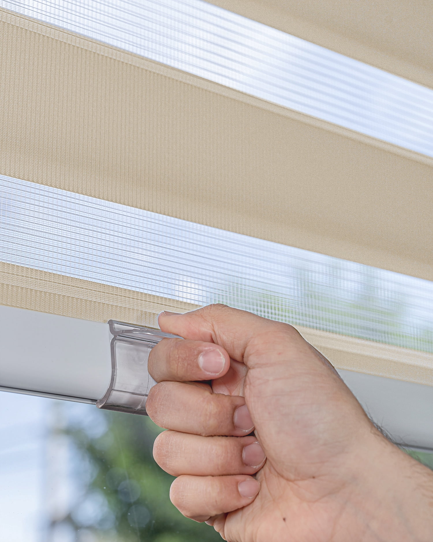 CHICOLOGY Zebra Roller Shades | Room Darkening | Pearl |67"W X 72"H| Dual Layer Light Filtering Blinds | Cordless Window Shades for Home & Office | Easy Install